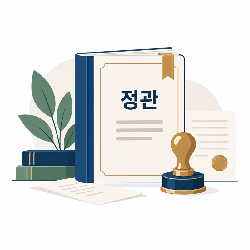 설립정관 정비를 표현한 정관 문서와 도장